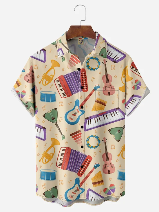 Musical Instrument Chest Pocket Short Sleeve Hawaiian Shirt