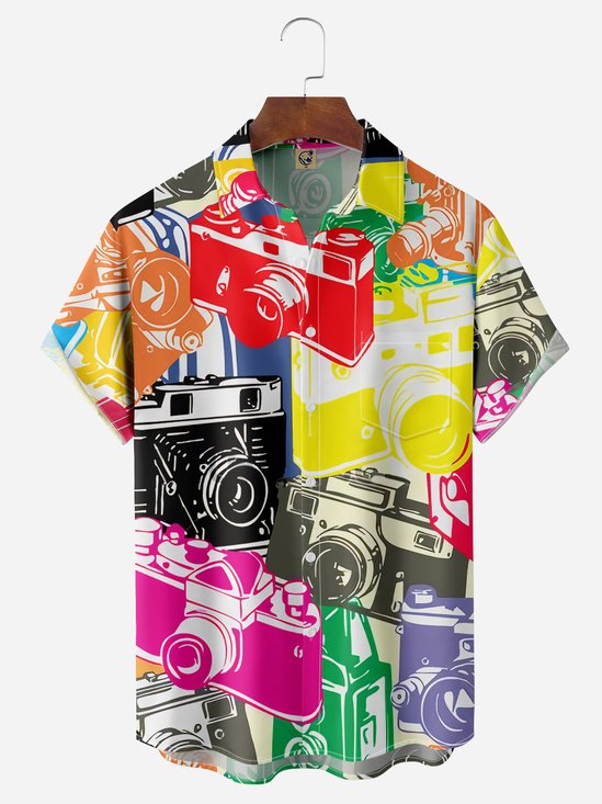 Camera Chest Pocket Short Sleeve Casual Shirt