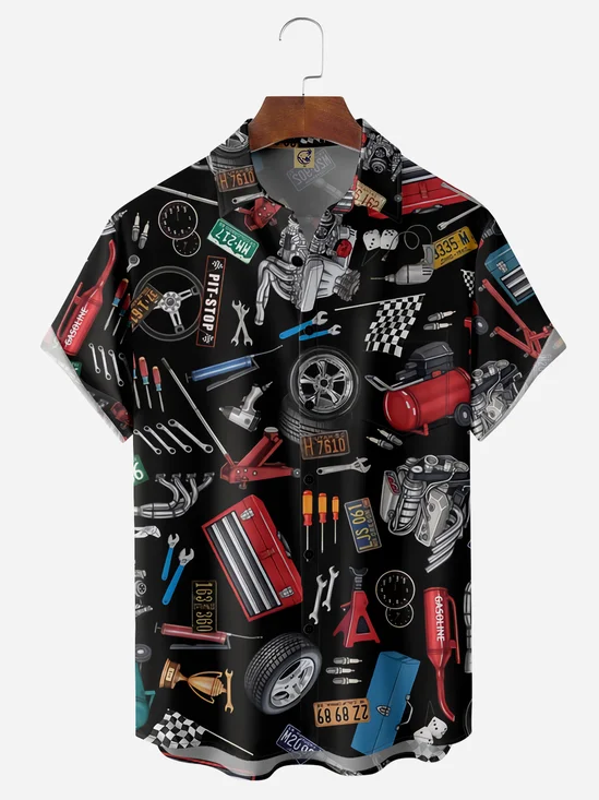 Tires Tools Chest Pocket Short Sleeve Casual Shirt