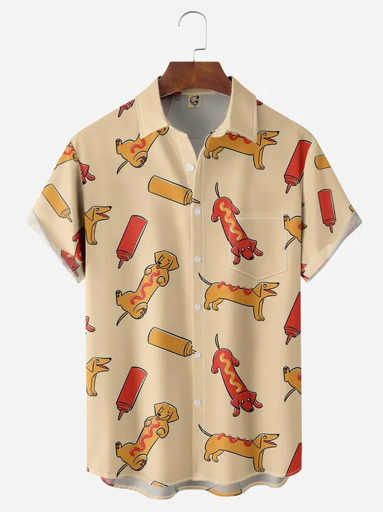 Hot dog Chest Pocket Short Sleeve Casual Shirt