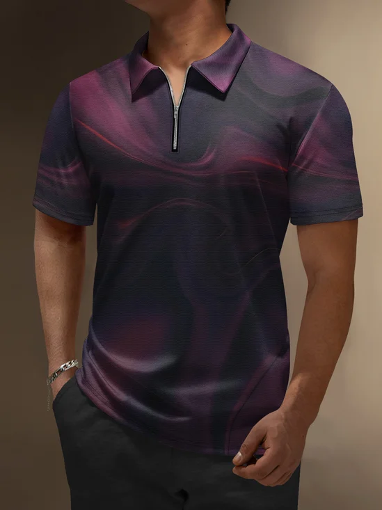 Hardaddy Abstract Zip Short Sleeves Casual Polo Shirt