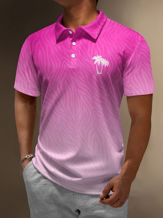 Hardaddy Gradient Coconut Palm Tree Regular Fit Button Short Sleeve Vacation Pink Golf Polo Shirt