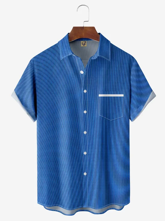 Abstract Stripe Chest Pocket Short Sleeve Casual Shirt