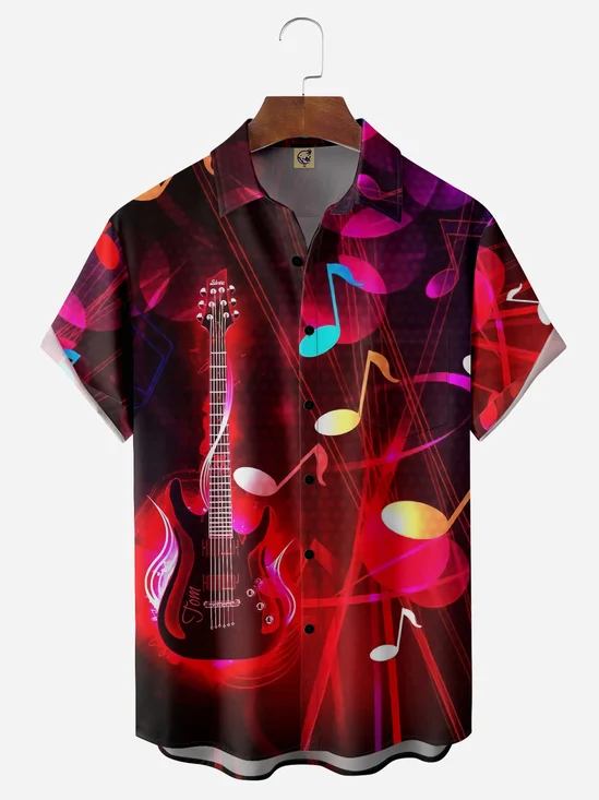 Rock Music Guitar Chest Pocket Short Sleeve Casual Shirt