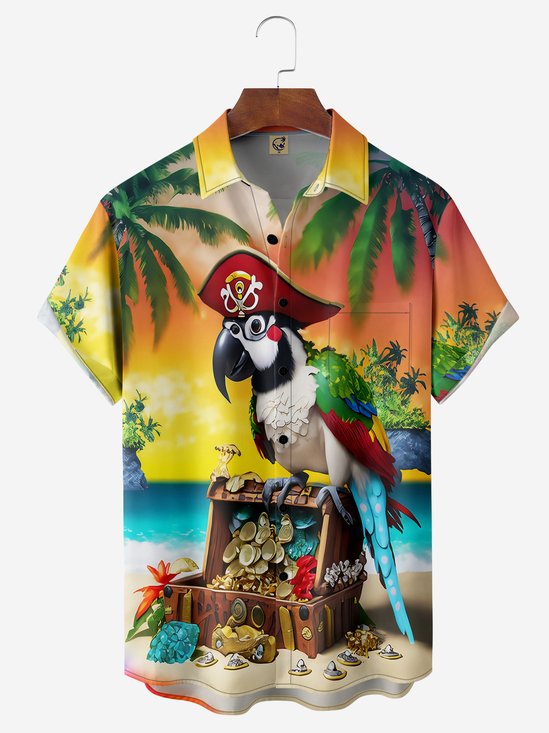 Men's Funny Button Down Hawaiian Shirts Beach Pirate Parrot Chest Pocket Short Sleeve Hawaiian Shirt Hardaddy