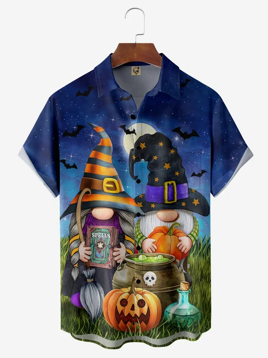 Halloween Gnome Chest Pocket Short Sleeve Shirt