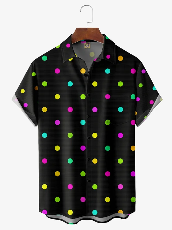 Polka Dots Chest Pocket Short Sleeve Casual Shirt