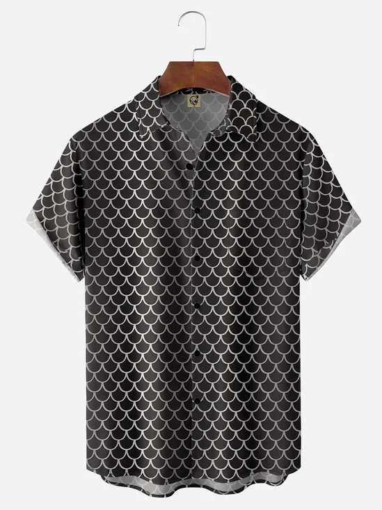Mermaid Textured Chest Pocket Short Sleeve Casual Shirt