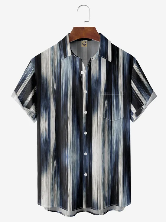 Abstract Gradient Stripes Chest Pocket Short Sleeve Casual Shirt