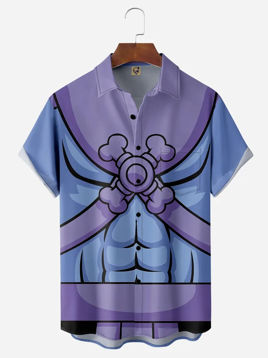 Cartoon Character Chest Pocket Short Sleeve Casual Shirt