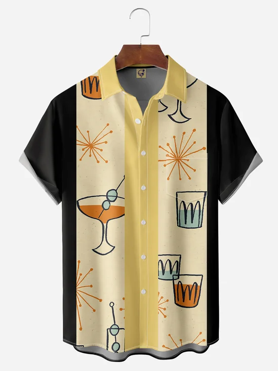 Cocktail Chest Pocket Short Sleeve Bowling Shirt