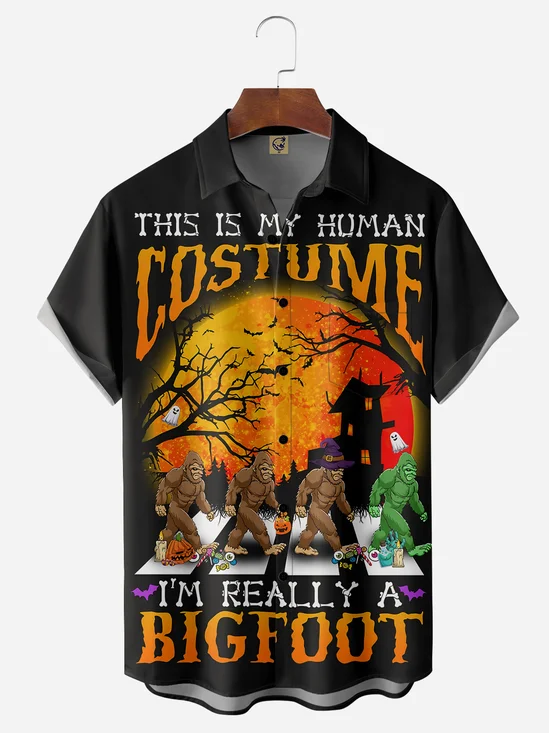 Halloween Chest Pocket Short Sleeve Casual Shirt