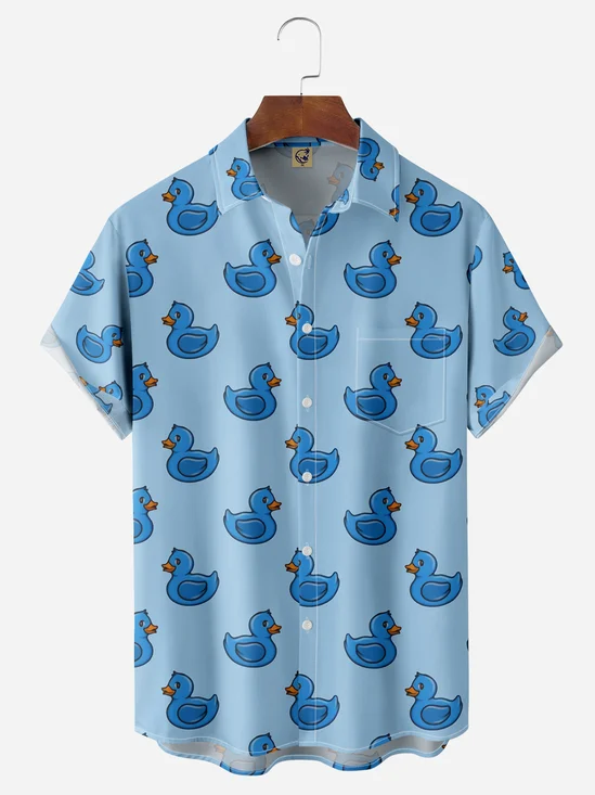 Fun Duck Chest Pocket Short Sleeve Casual Shirt