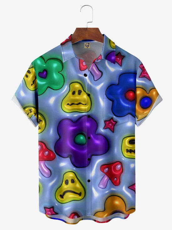 Inflatable Effect Print Chest Pocket Short Sleeve Funky Shirt