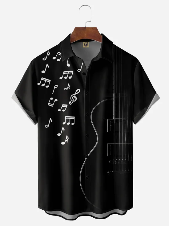 Musical Note Chest Pocket Short Sleeve Casual Shirt
