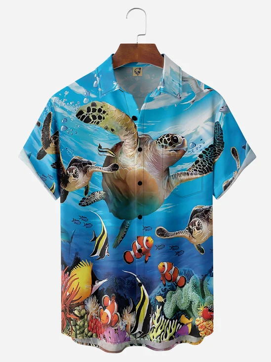 Sea Turtle Chest Pocket Short Sleeve Hawaiian Shirt