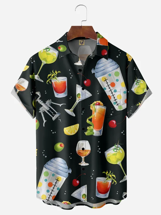 Cocktail Chest Pocket Short Sleeve Hawaiian Shirt