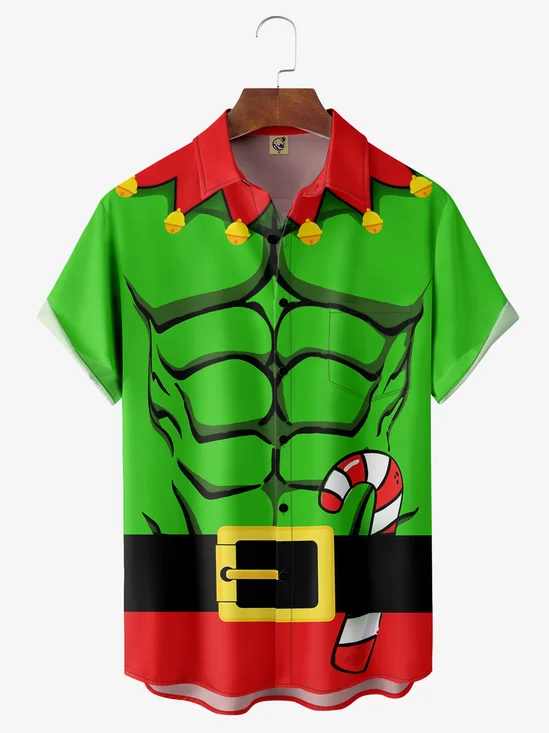 Christmas Hot Elf Cosplay Chest Pocket Short Sleeve Casual Shirt
