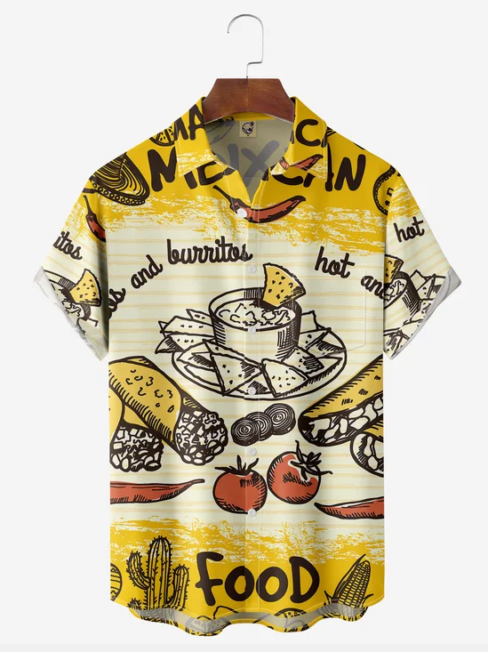 Mexican Food Chest Pocket Short Sleeve Casual Shirt