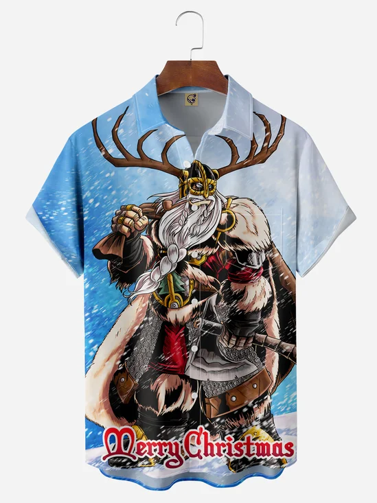 Viking Santa Chest Pocket Short Sleeve Casual Shirt