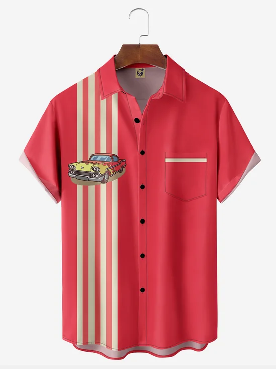 Retro Car Chest Pocket Short Sleeve Casual Shirt
