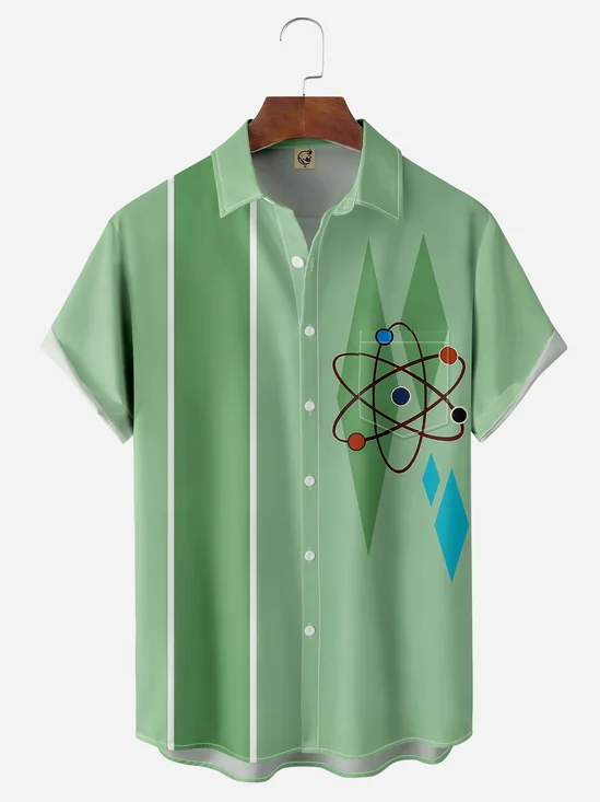 Retro Diamond Grid Chest Pocket Short Sleeve Bowling Shirt
