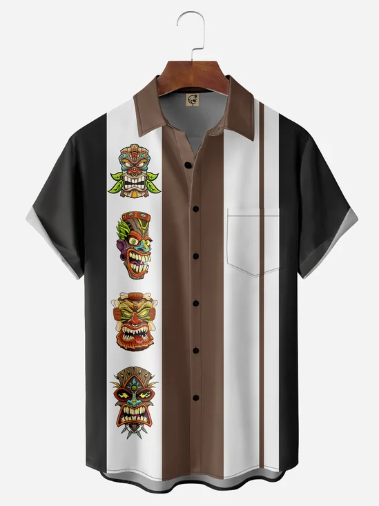 Tiki Chest Pocket Short Sleeve Bowling Shirt