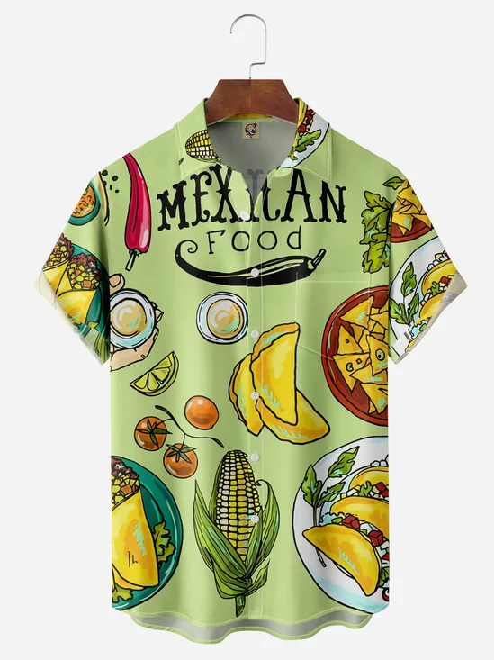 Mexican Food Chest Pocket Short Sleeves Casual Shirt