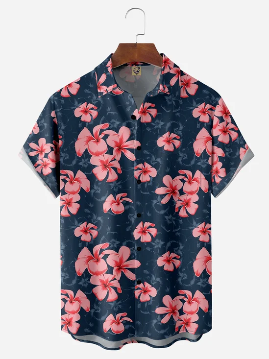 Floral Chest Pocket Short Sleeve Hawaiian Shirt
