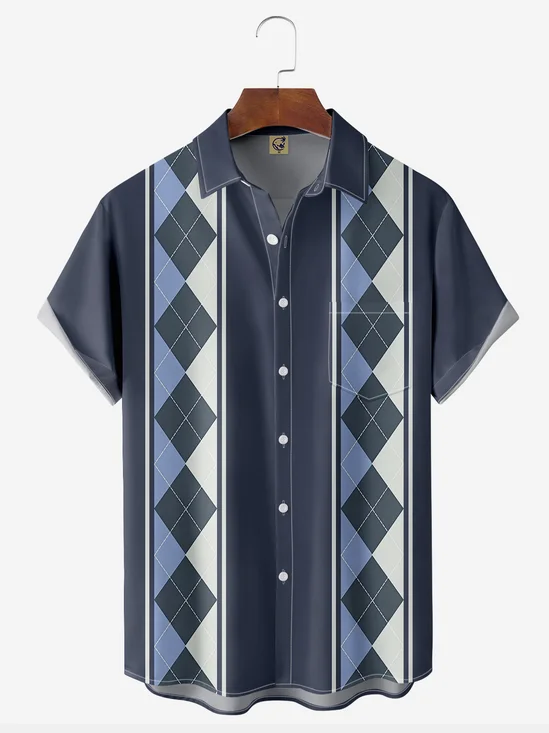 Plaid Chest Pocket Short Sleeve Bowling Shirt