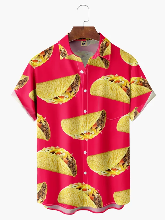 Mexican Taco Chest Pocket Short Sleeve Casual Shirt