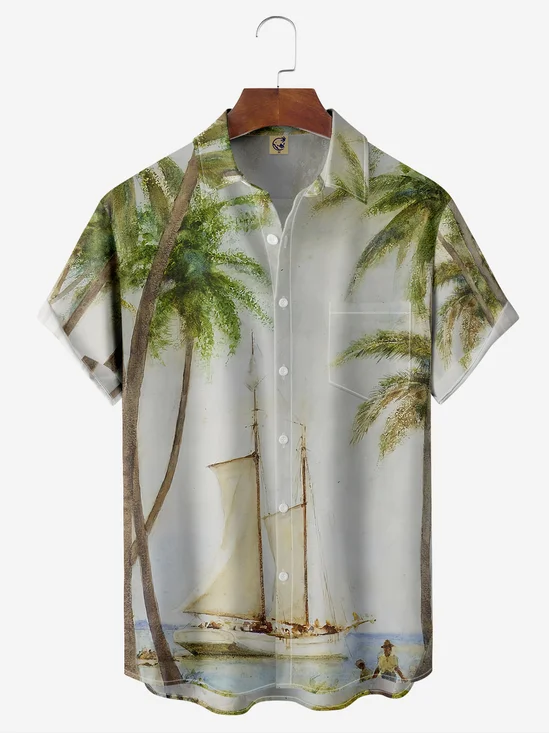 Art Sailing Chest Pocket Short Sleeve Hawaiian Shirt
