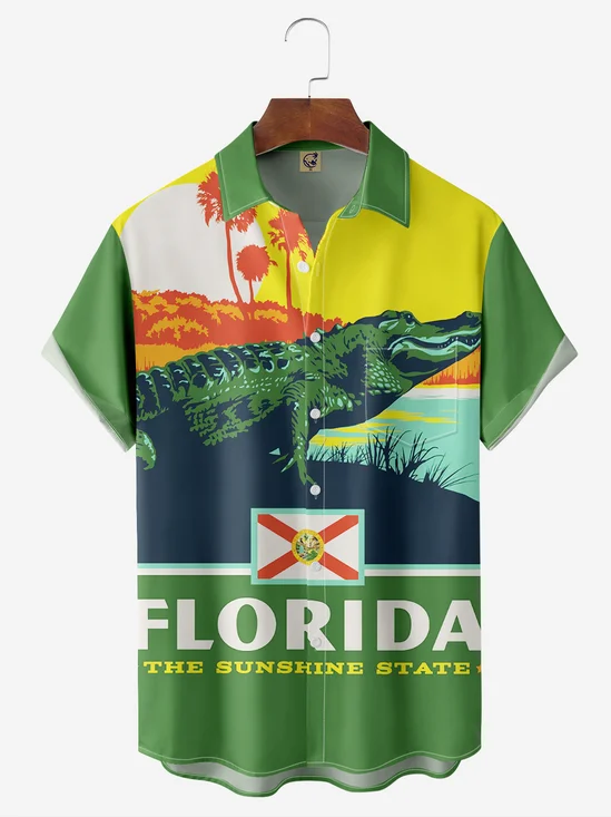 Florida Crocodile Chest Pocket Short Sleeve Casual Shirt
