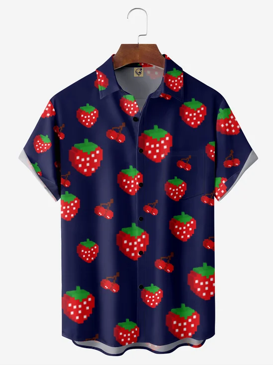 Strawberry Chest Pocket Short Sleeve Casual Shirt