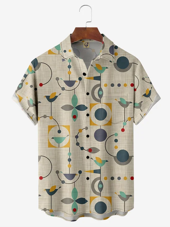 Mid-century Geometric Chest Pocket Short Sleeve Casual Shirt
