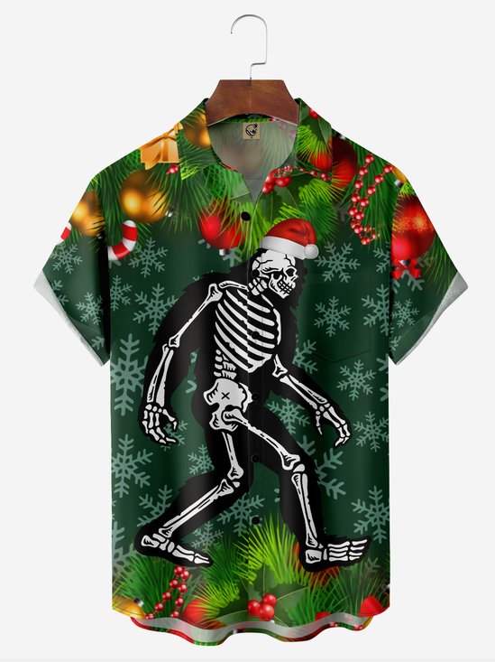 Christmas Chest Pocket Short Sleeve Casual Shirt