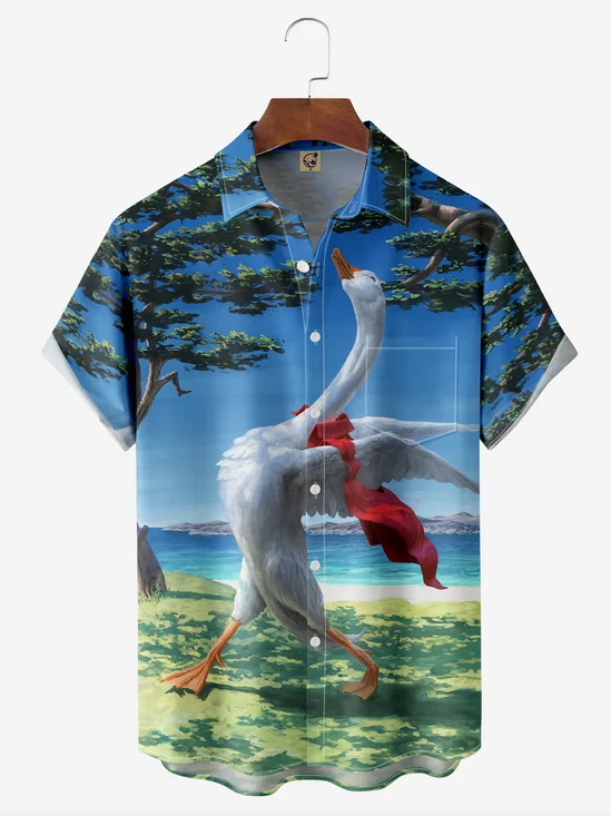 Vacation Duck Chest Pocket Short Sleeve Hawaiian Shirt