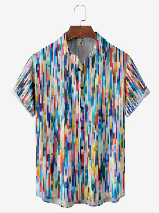 Striped Chest Pocket Short Sleeve Casual Shirt