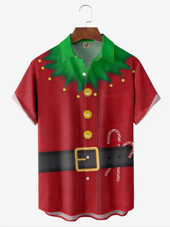 Christmas Elf Chest Pocket Short Sleeve Shirt