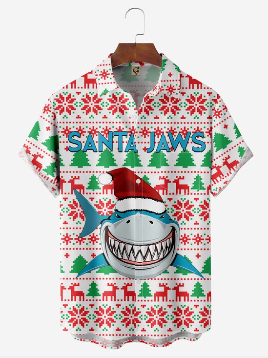 Santa Jaws Chest Pocket Short Sleeve Casual Shirt