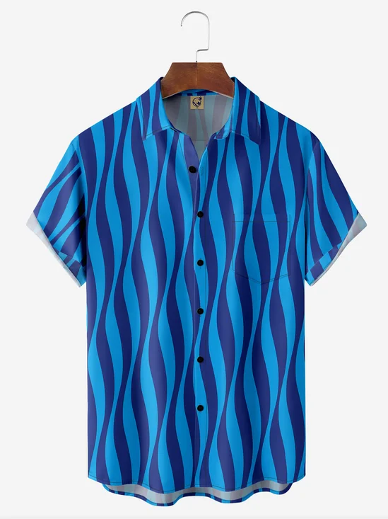 3D Stripe Chest Pocket Short Sleeve Casual Shirt