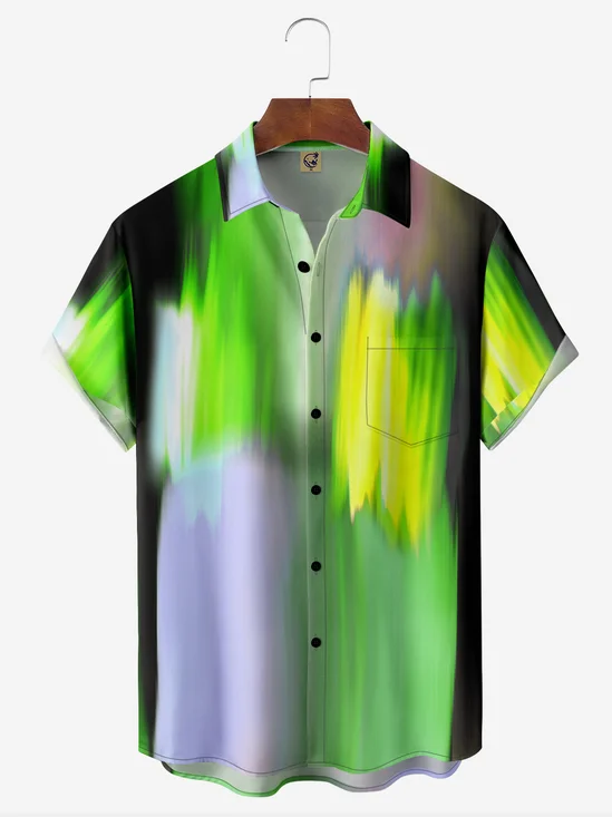 Abstract Contrast Color Chest Pocket Short Sleeve Casual Shirt