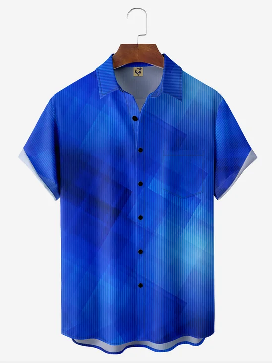 3D Plaid Chest Pocket Short Sleeve Casual Shirt