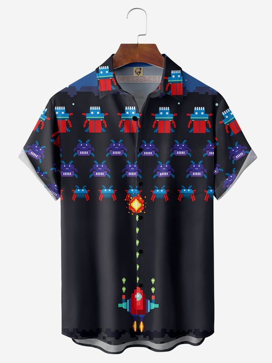 Vintage Game Chest Pocket Short Sleeve Casual Shirt