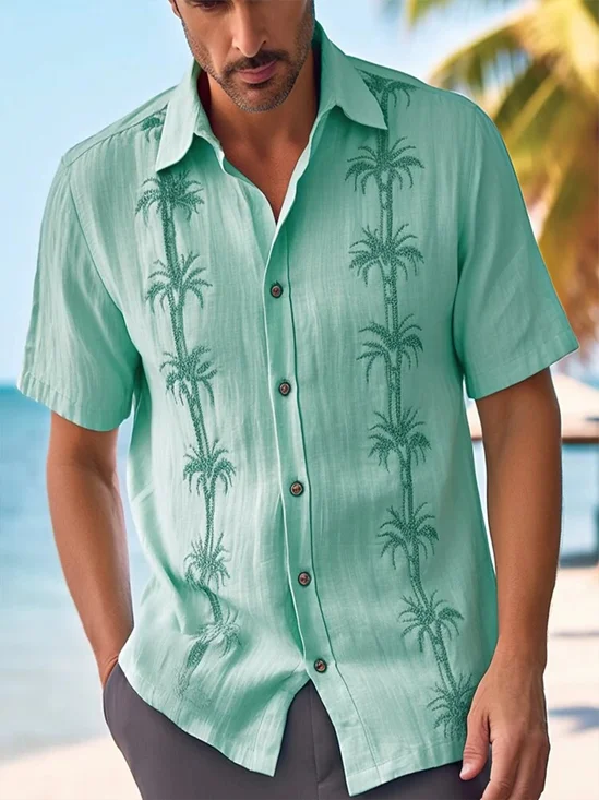 Coconut Tree Print Short Sleeve Resort Shirt