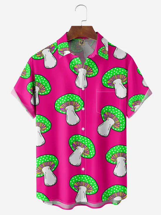Hippie Mushroom Chest Pocket Short Sleeve Casual Shirt