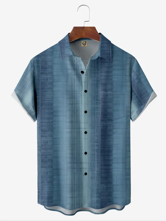 Contrasting Texture Chest Pocket Short Sleeve Casual Shirt