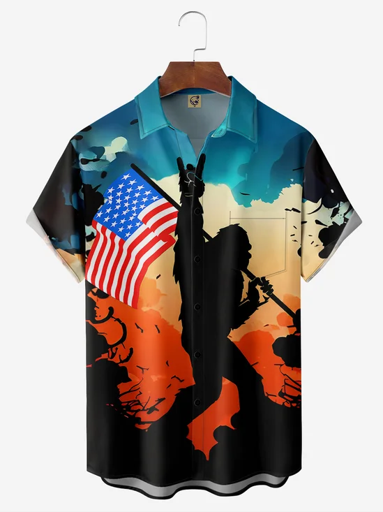American Flag Chest Pocket Short Sleeve Casual Shirt