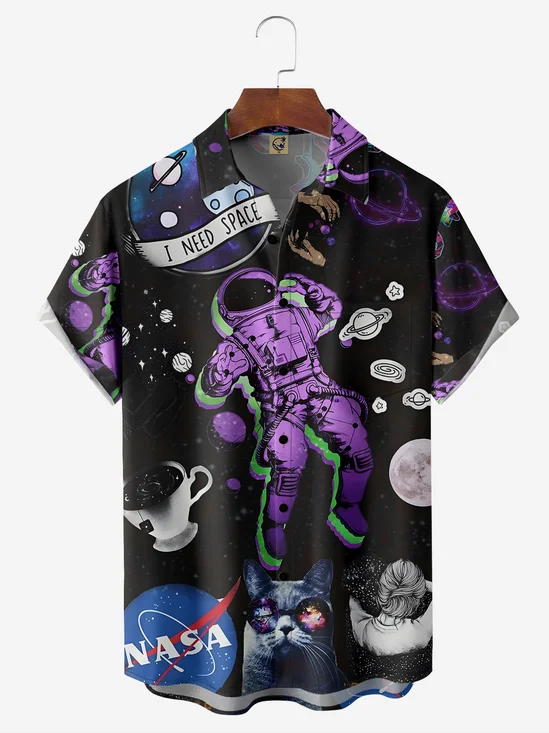 NASA Astronaut Chest Pocket Short Sleeve Casual Shirt