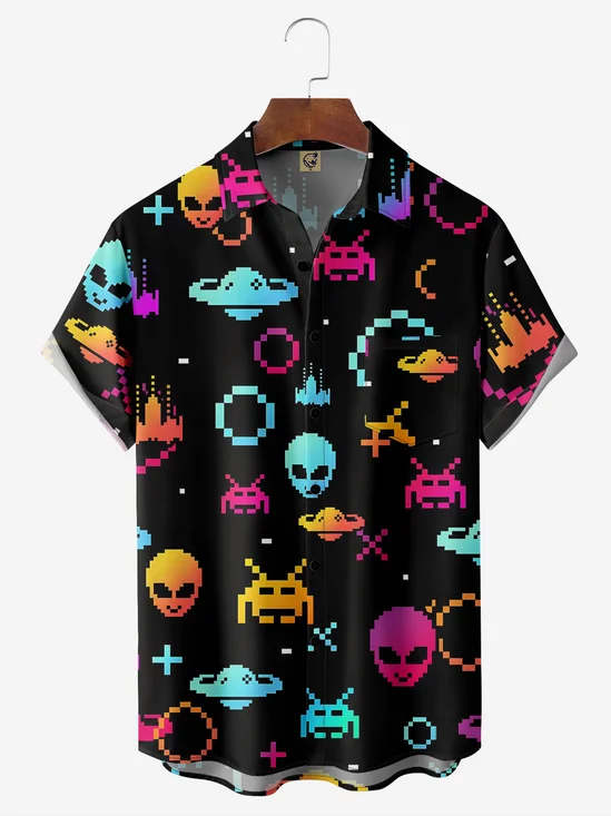 Tech Universe Alien Chest Pocket Short Sleeve Vacation Shirt